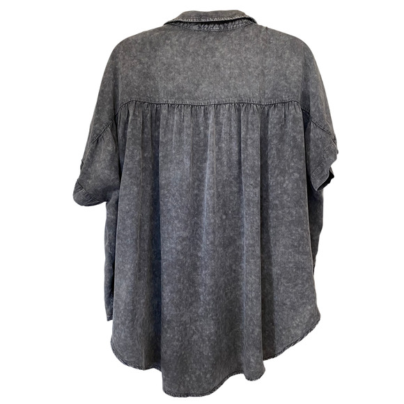 NWOT Mustard Seed Mineral Wash Collared Short Sleeve Top Dolman Size Small - Picture 2 of 9